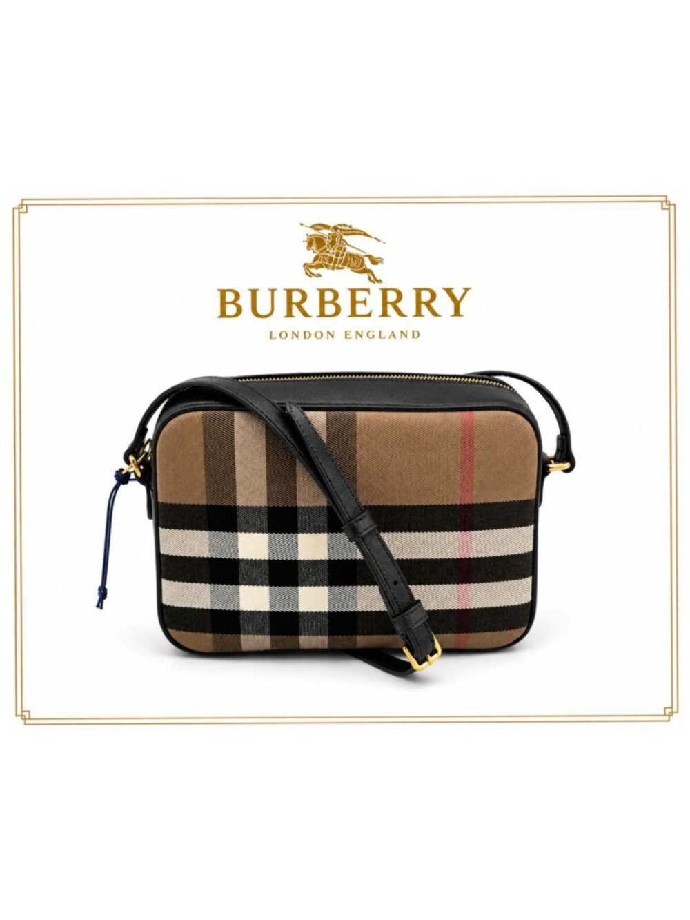 Authentic Burberry Vintage Check Black Camera Bag NWT